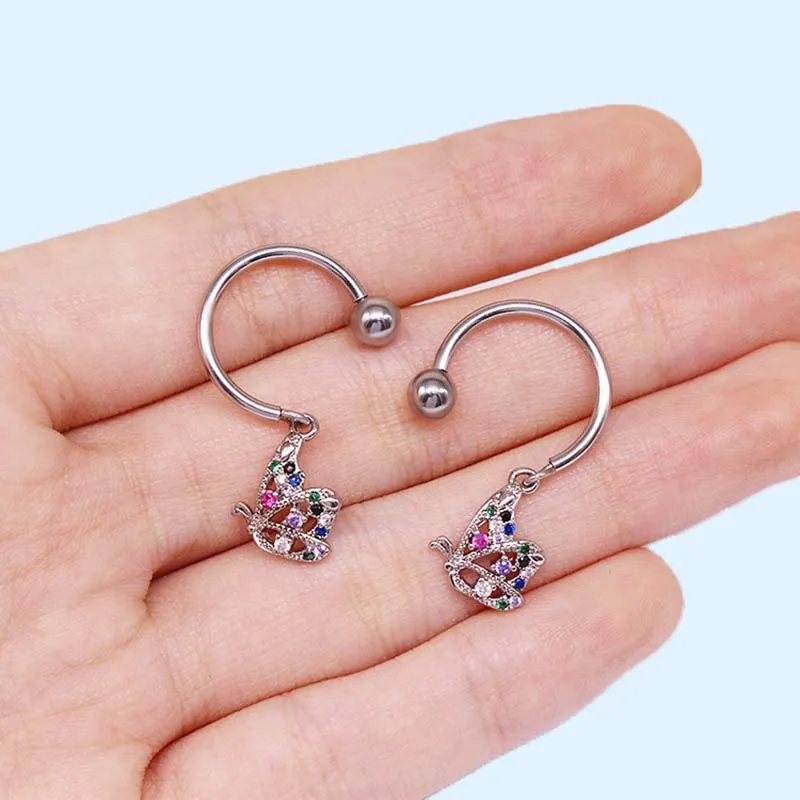 Bow Heart Design Zircon Stainless Steel Nipple Ring