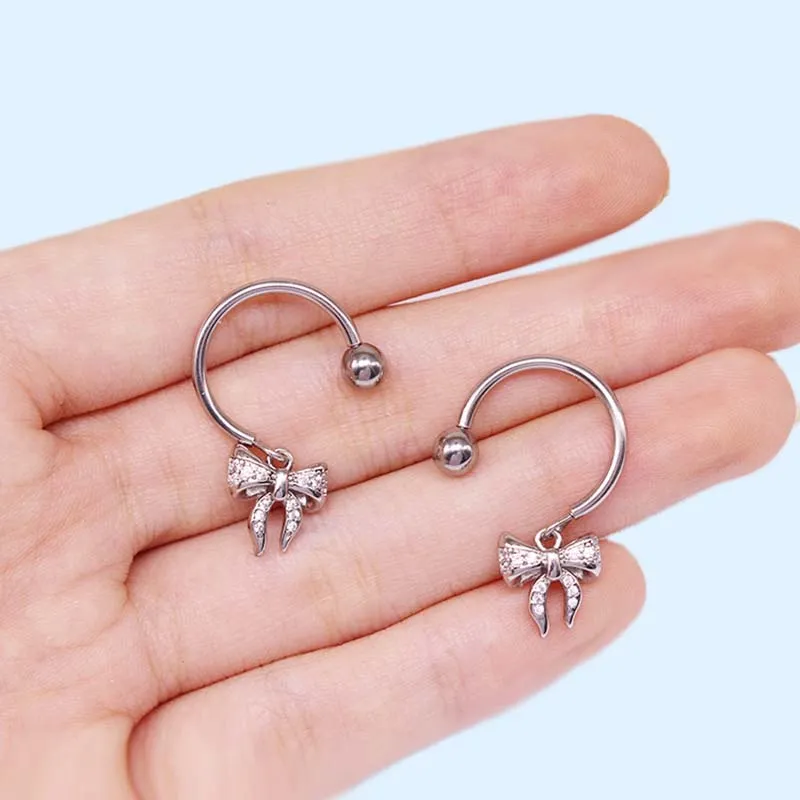Bow Heart Design Zircon Stainless Steel Nipple Ring