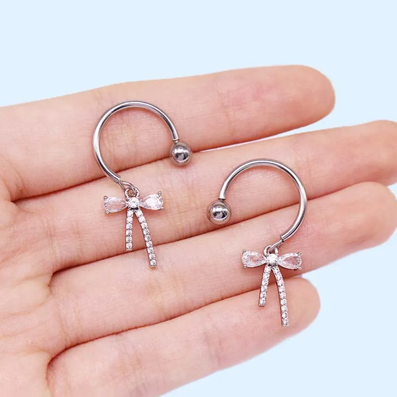 Bow Heart Design Zircon Stainless Steel Nipple Ring