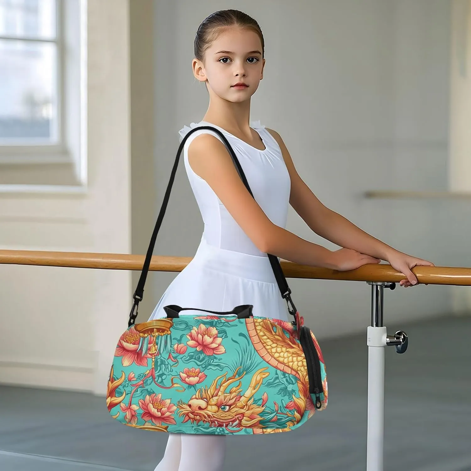 Boys Carry on Duffel Bag Colorful Chinese Dragon Overnight Weekender Duffel Travel Duffle Bags Girls Tote Sports Dance Bag