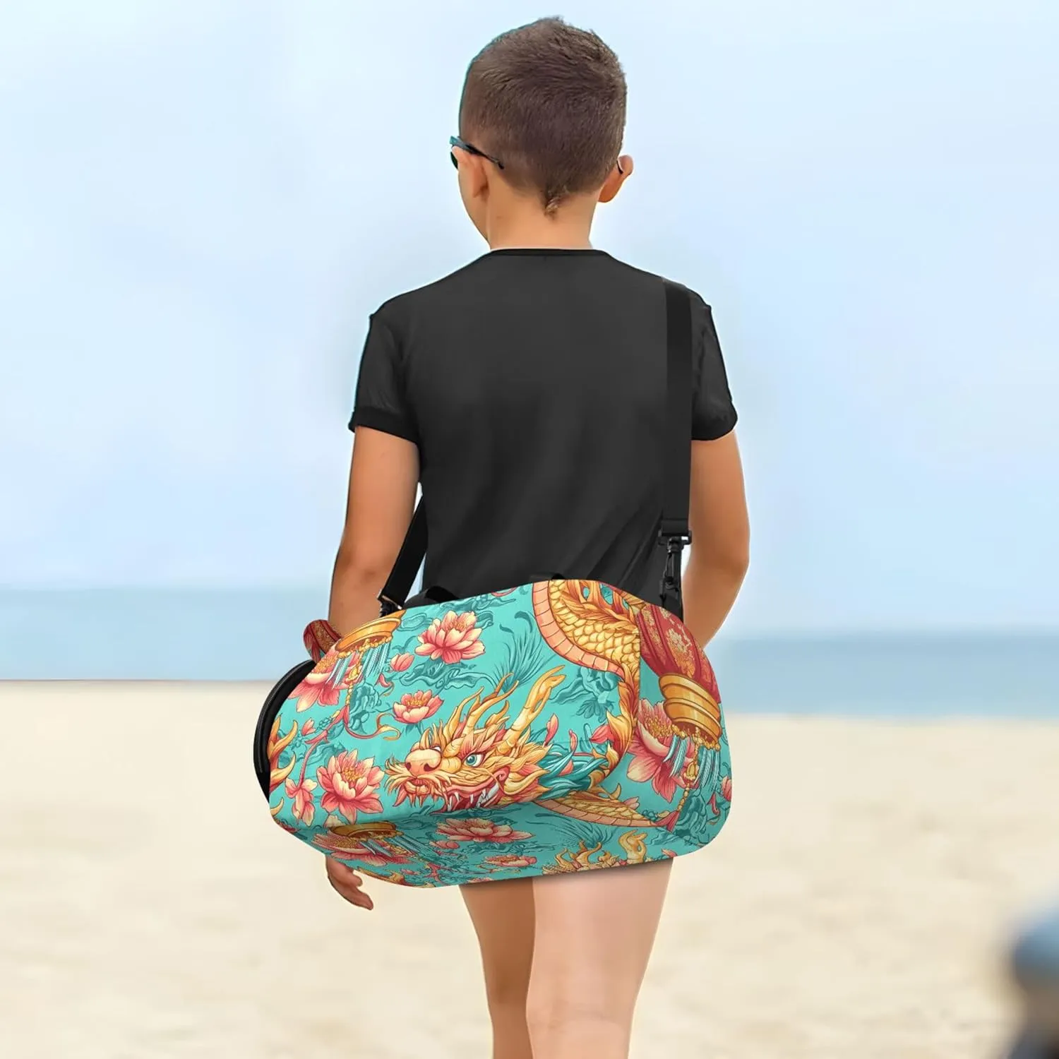Boys Carry on Duffel Bag Colorful Chinese Dragon Overnight Weekender Duffel Travel Duffle Bags Girls Tote Sports Dance Bag