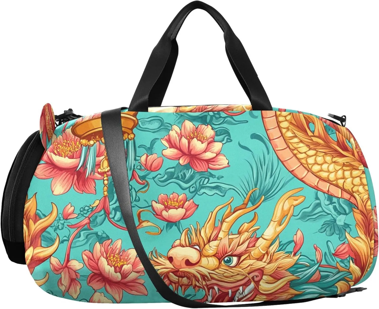 Boys Carry on Duffel Bag Colorful Chinese Dragon Overnight Weekender Duffel Travel Duffle Bags Girls Tote Sports Dance Bag