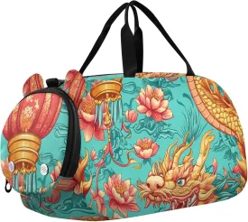 Boys Carry on Duffel Bag Colorful Chinese Dragon Overnight Weekender Duffel Travel Duffle Bags Girls Tote Sports Dance Bag