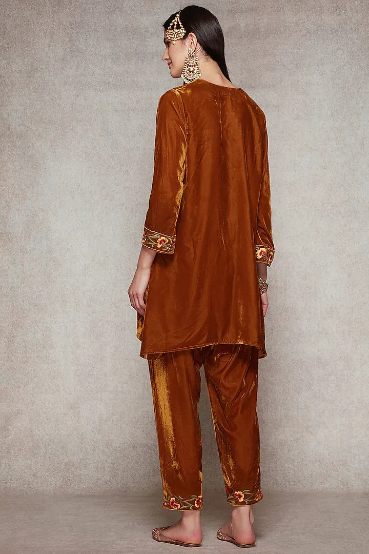 Brown Embroidered Kurta Set