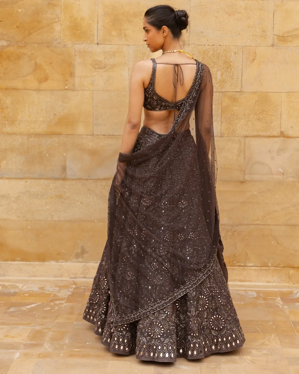Brown Sequin Embroidered Lehenga Set