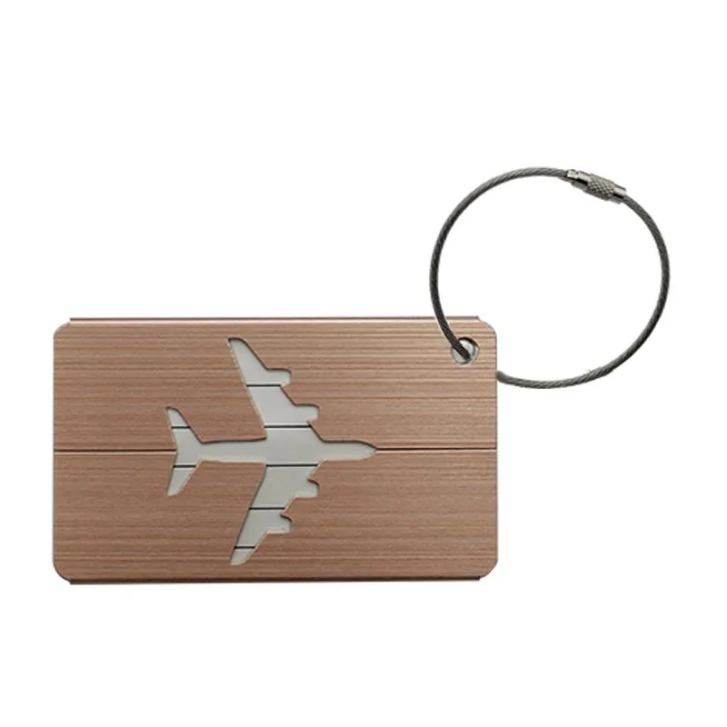 Brushed Metal Luggage Tag With Aeroplane Design