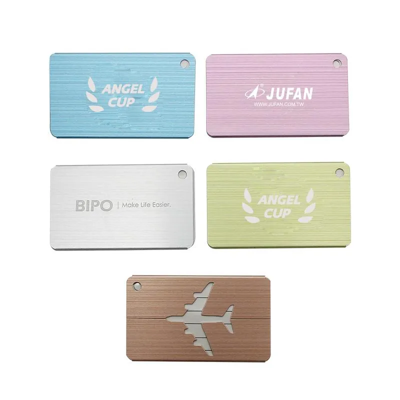 Brushed Metal Luggage Tag With Aeroplane Design