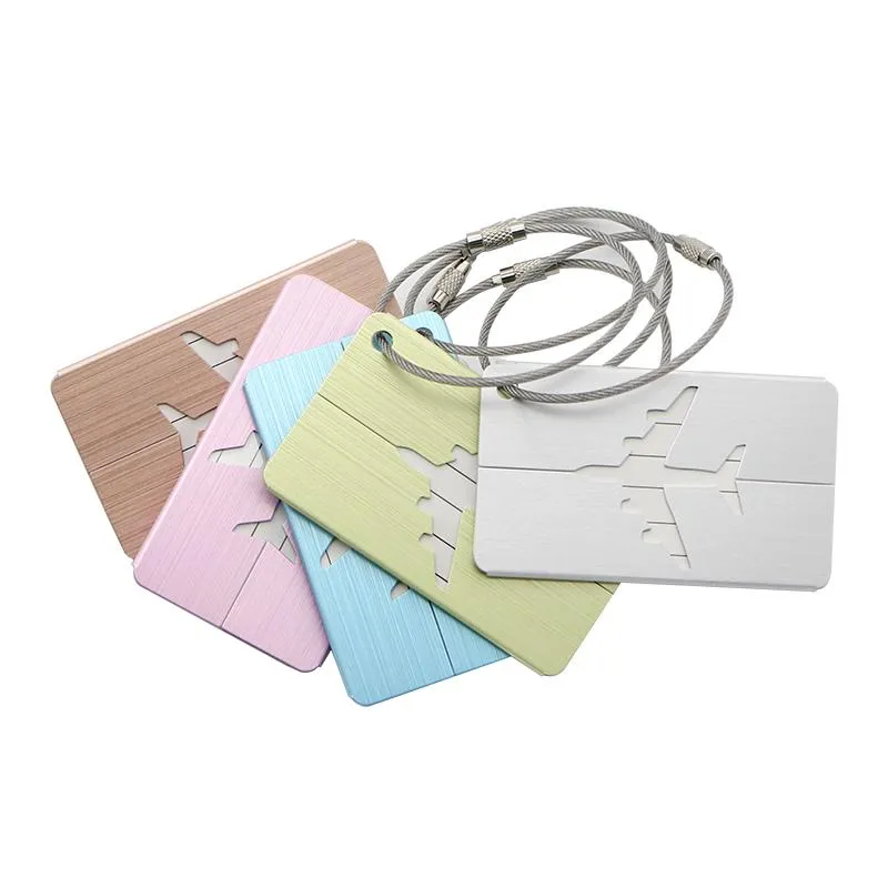 Brushed Metal Luggage Tag With Aeroplane Design