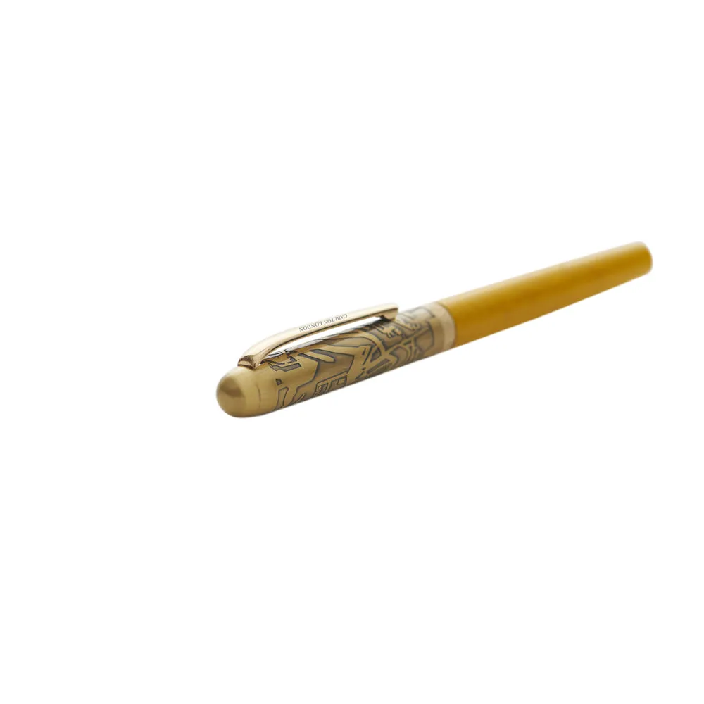Carlton London Etched Metal Pen with Marble Finish in Vibrant Yellow