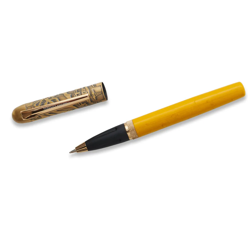 Carlton London Etched Metal Pen with Marble Finish in Vibrant Yellow