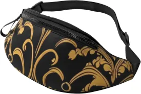 Casual Gold Black Wallpaper Printed Fanny Pack,Crossbody Fanny packs for women Men Waist Bag for Running Travel