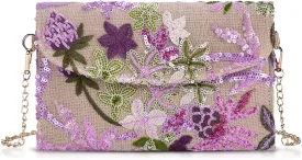 Clutch Purses for Women, Envelope Package, Sequin Embroidered Flowers Straw Bag, Bohemian Handmade Handbags