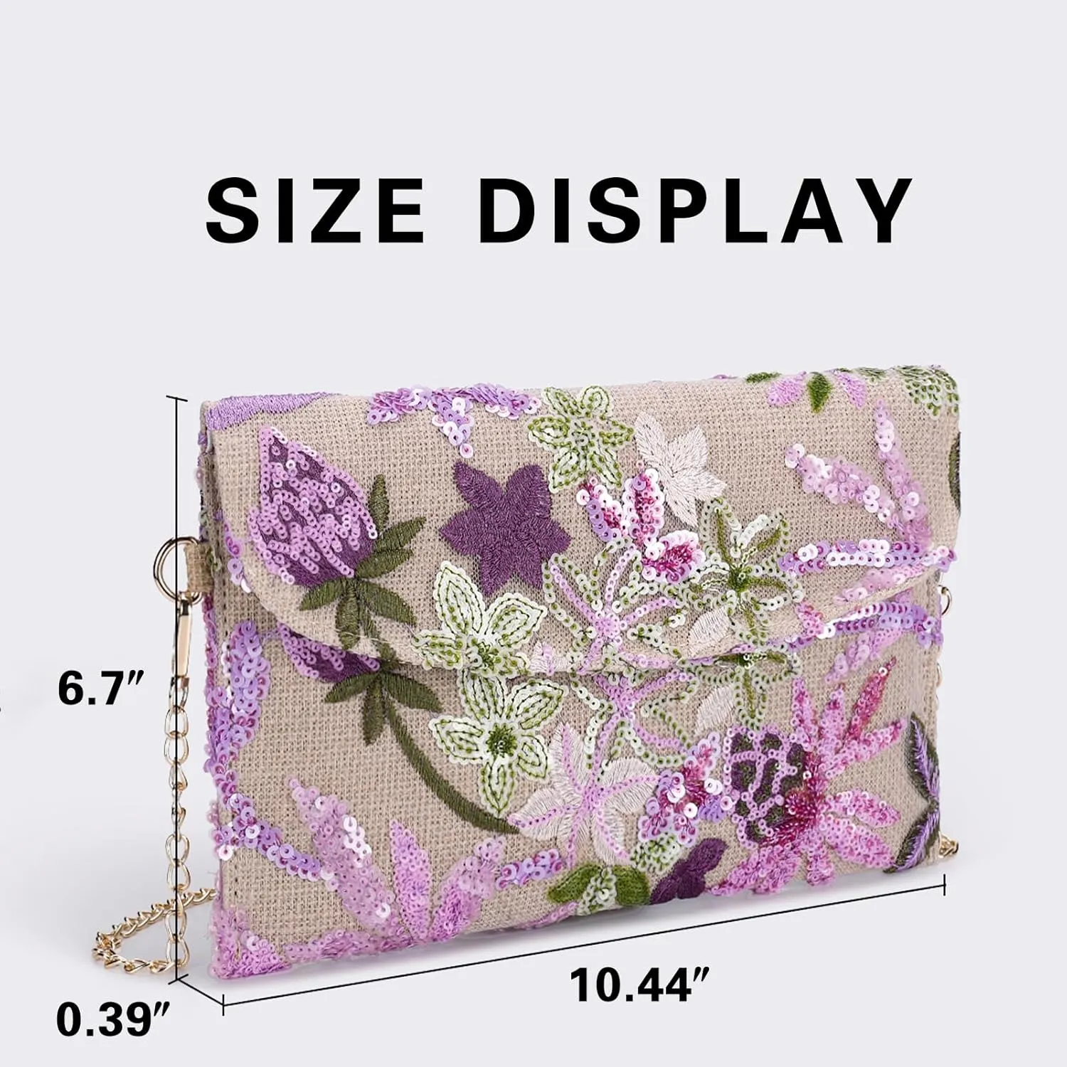 Clutch Purses for Women, Envelope Package, Sequin Embroidered Flowers Straw Bag, Bohemian Handmade Handbags