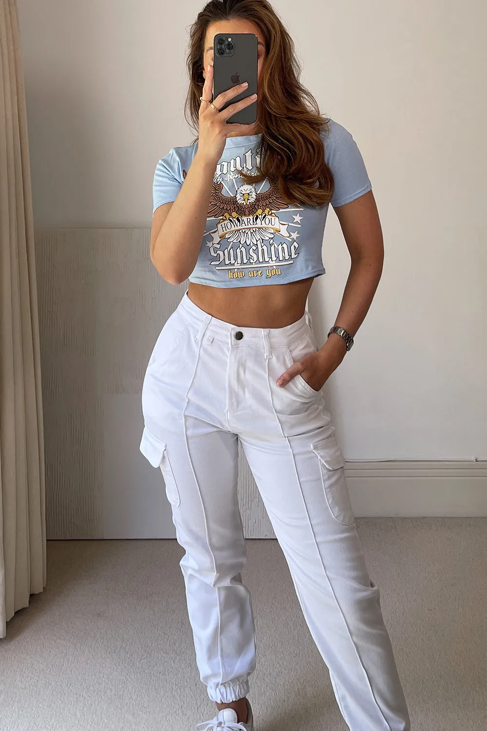 Codey Blue Eagle Print Slogan Crop Top