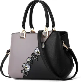 ELDA Purses and Handbags for Women Embroidery Top Handle Satchel Fashion Ladies Shoulder Bag Tote Purse Messenger Bags