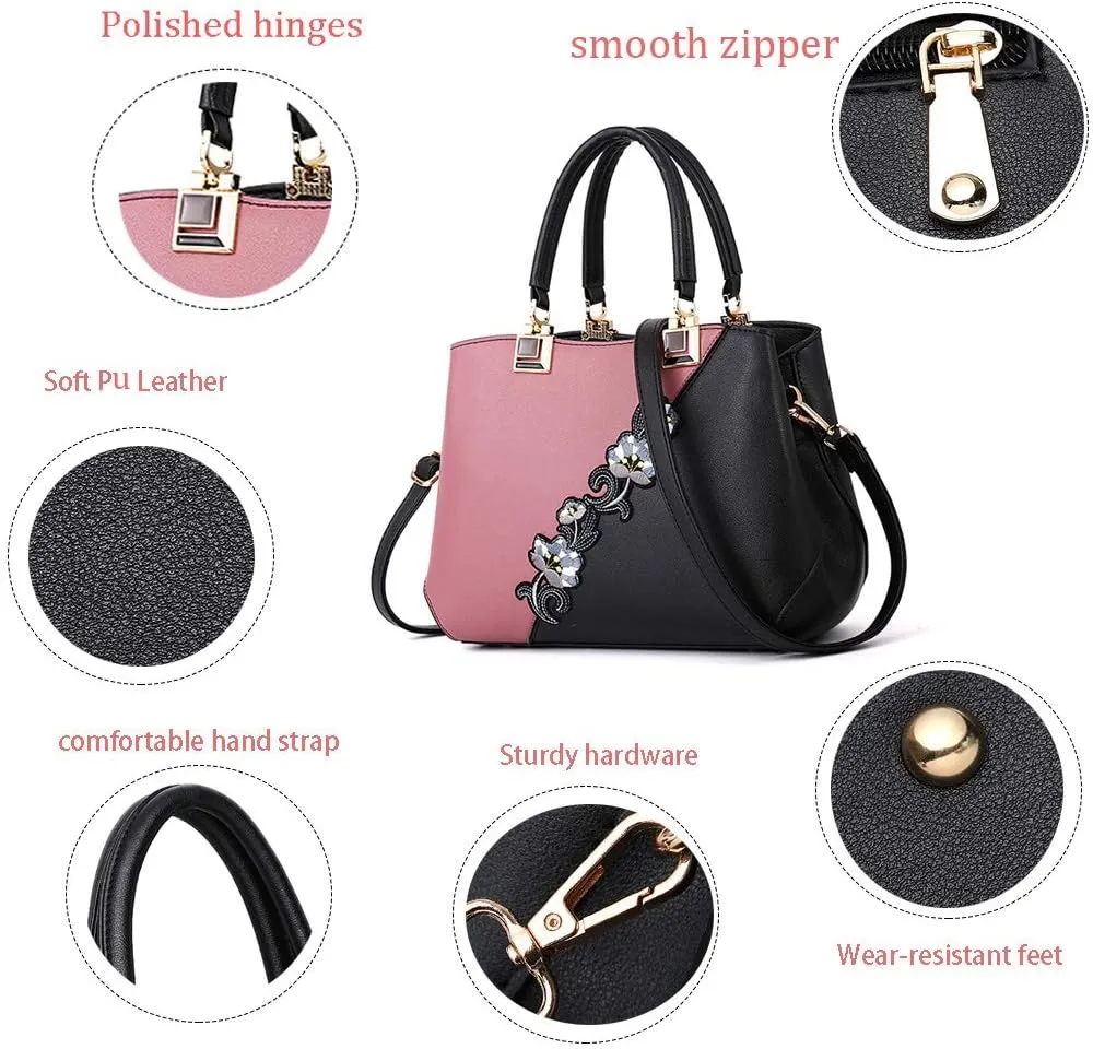 ELDA Purses and Handbags for Women Embroidery Top Handle Satchel Fashion Ladies Shoulder Bag Tote Purse Messenger Bags