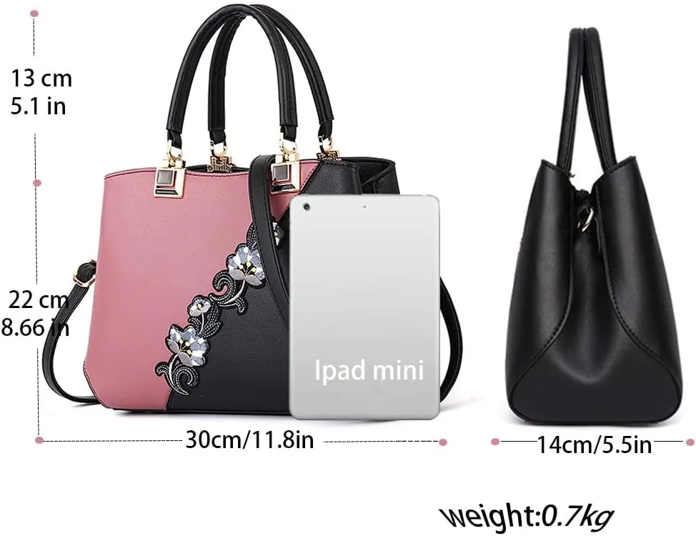 ELDA Purses and Handbags for Women Embroidery Top Handle Satchel Fashion Ladies Shoulder Bag Tote Purse Messenger Bags