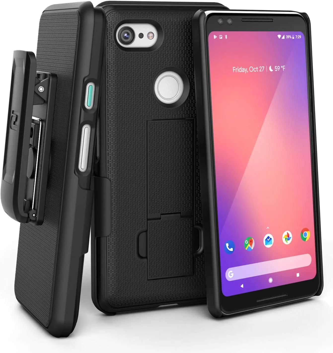 Encased DuraClip Pixel 3 Belt Clip Case, Slim Fit Holster Shell Combo (Rubberized Grip) Smooth Black