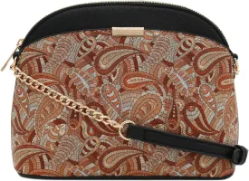 FashionPuzzle Leopard Paisley Print Small Dome Crossbody with Chain Strap