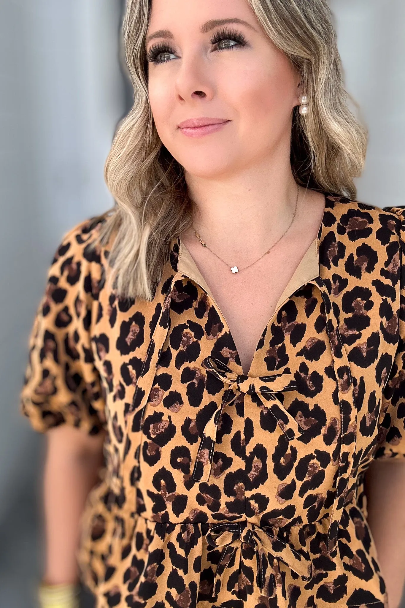 Fierce Feline Bow Blouse - Camel
