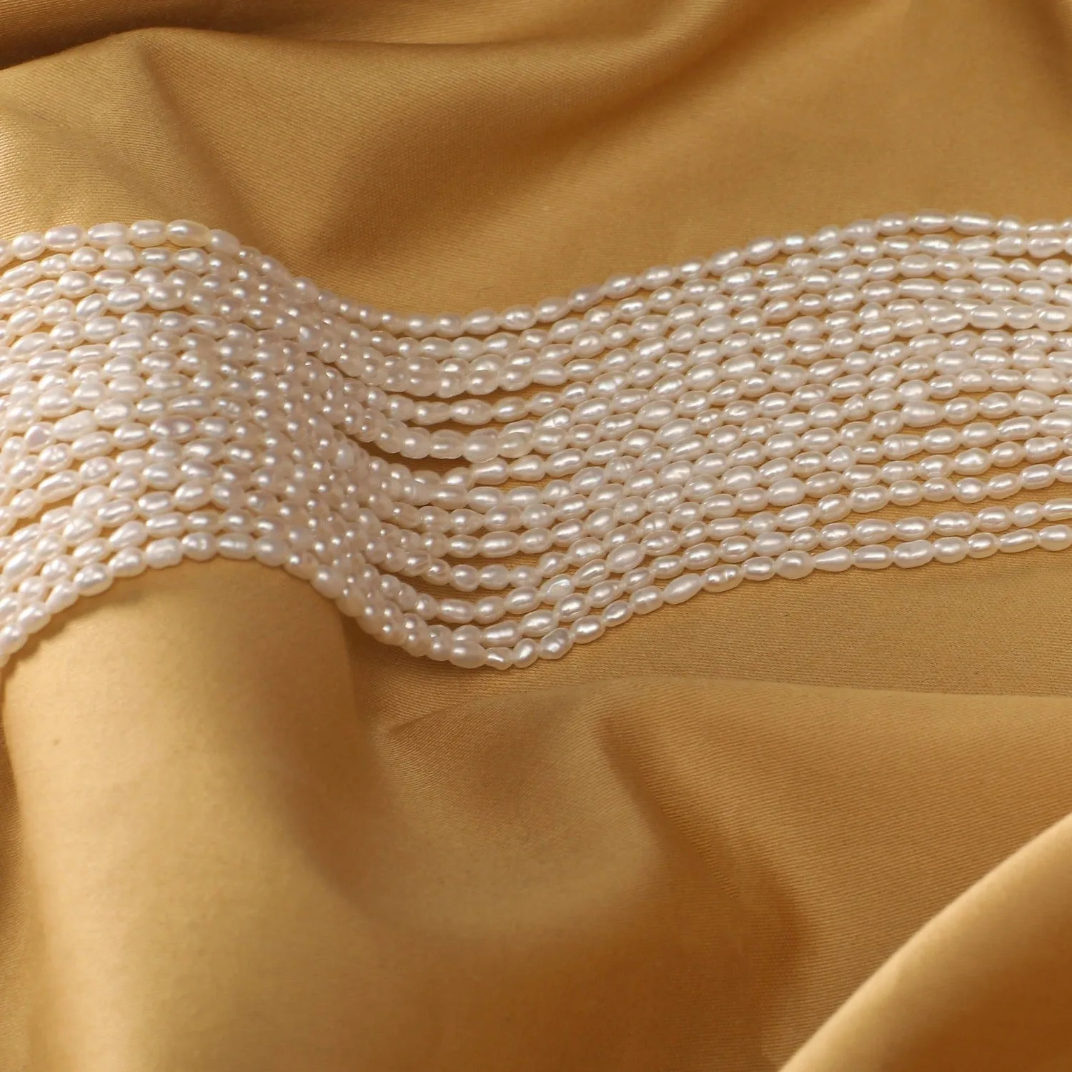 Freshwater Rice Pearls 3.3-4.5mm - Sold Per Stand