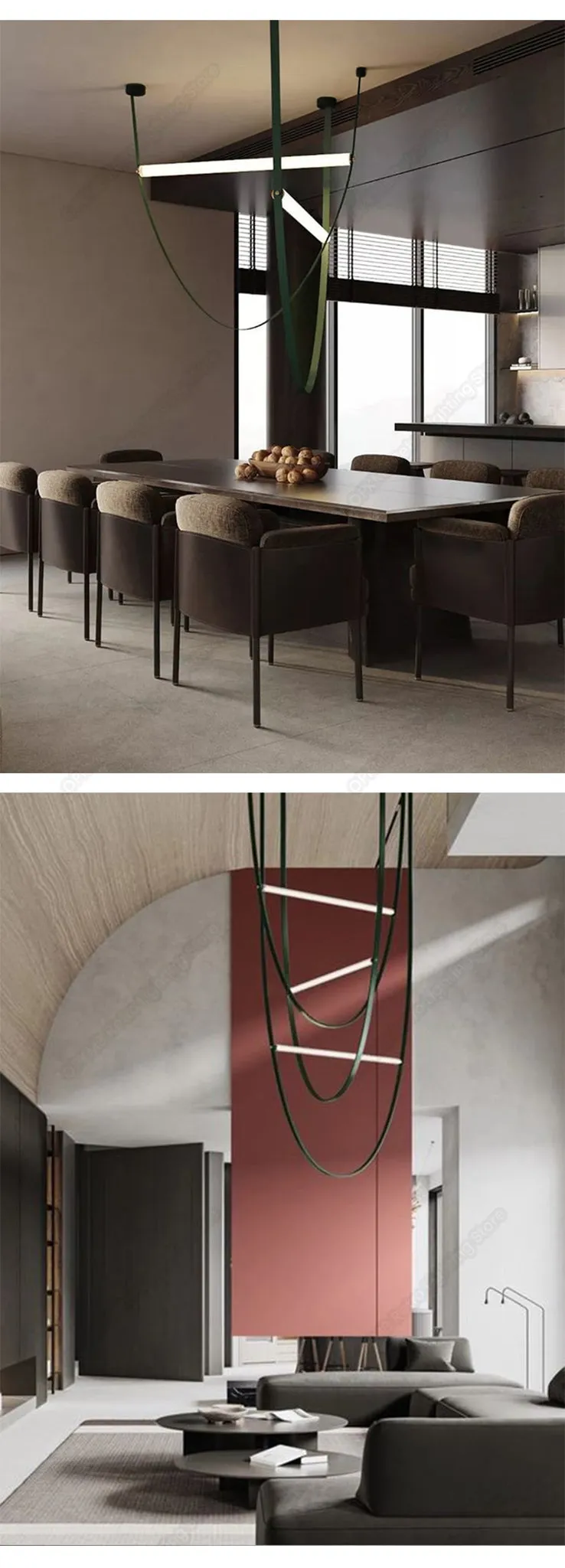 Glass Tube Italian Postmodern Design Leather Belt Long Chandelier