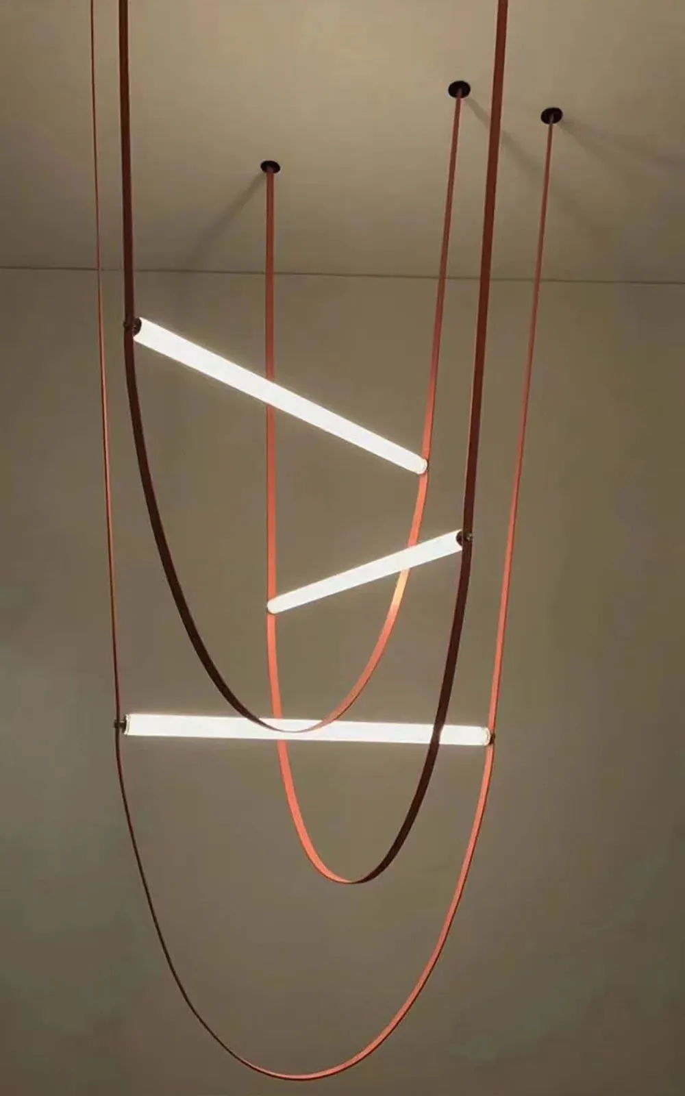 Glass Tube Italian Postmodern Design Leather Belt Long Chandelier