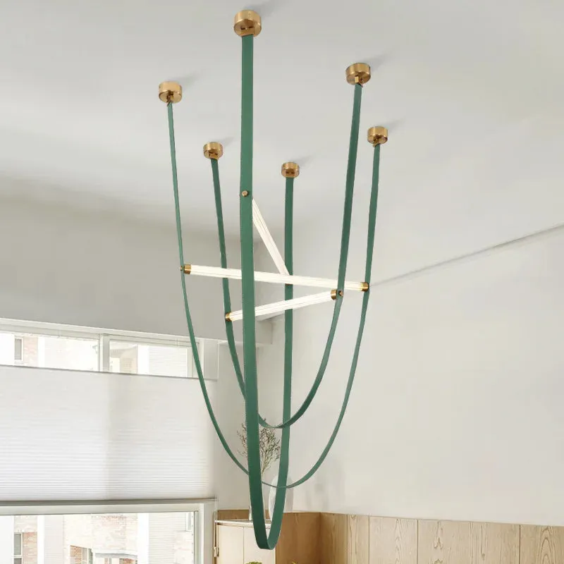 Glass Tube Italian Postmodern Design Leather Belt Long Chandelier