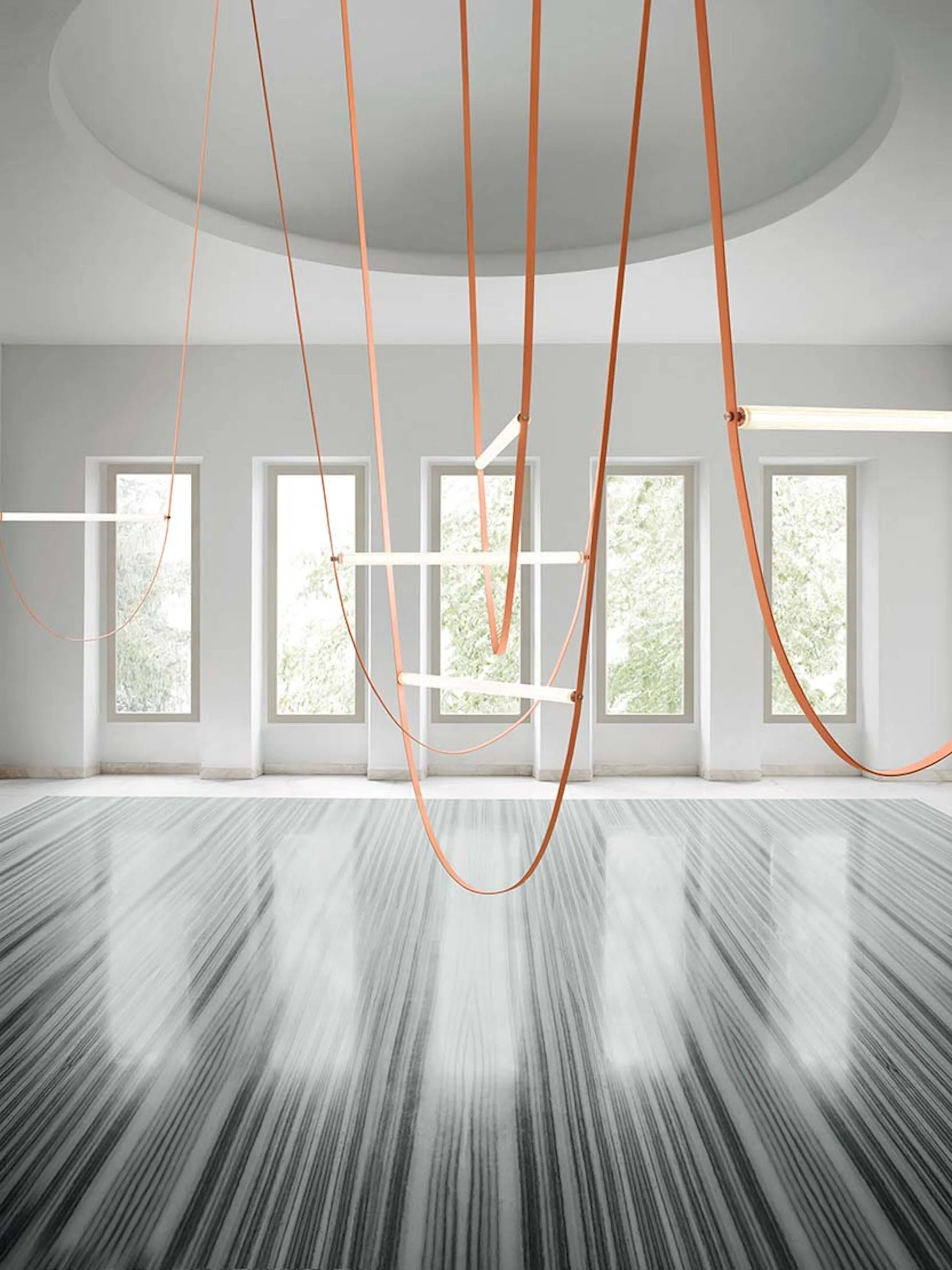 Glass Tube Italian Postmodern Design Leather Belt Long Chandelier
