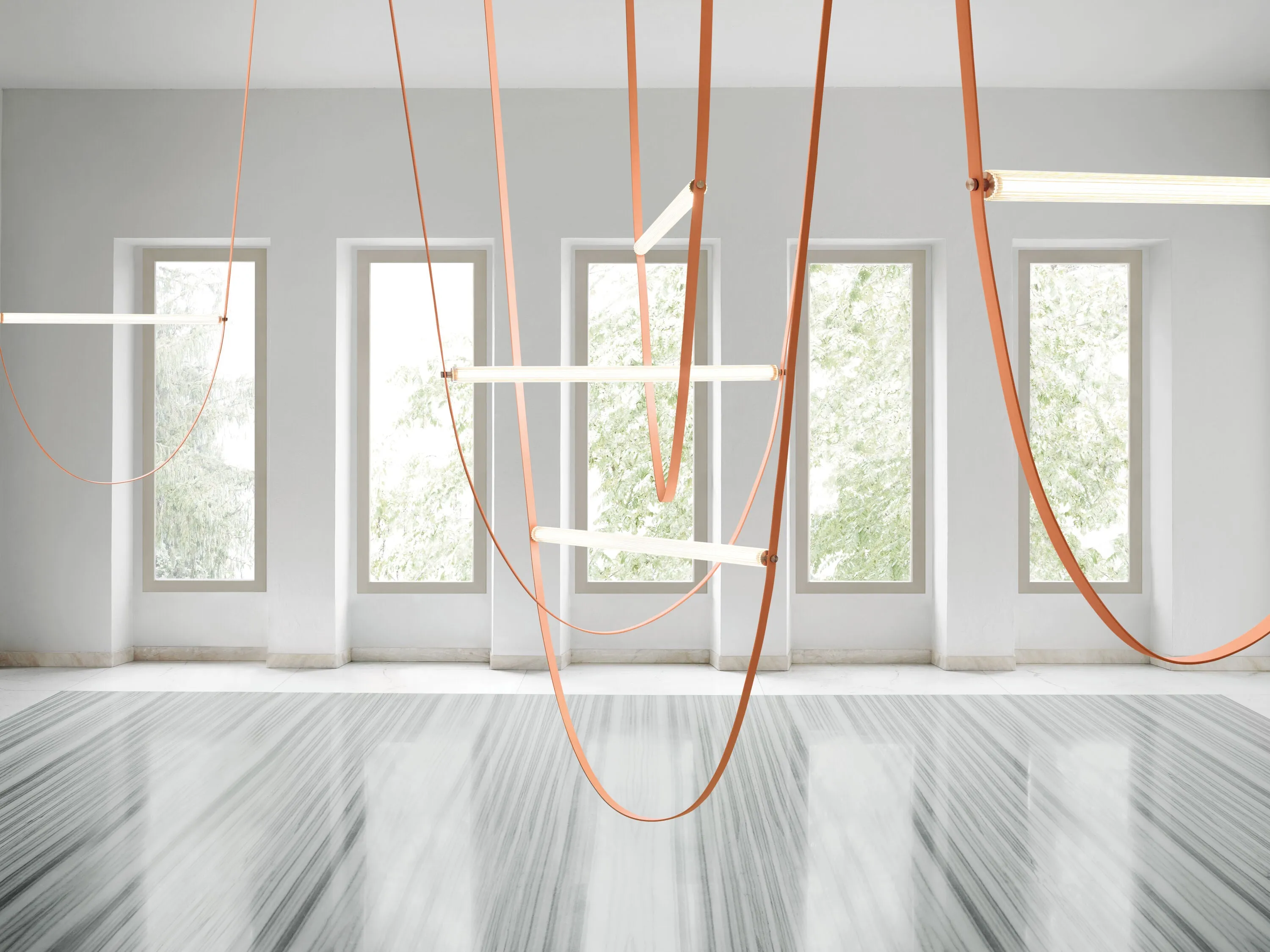 Glass Tube Italian Postmodern Design Leather Belt Long Chandelier