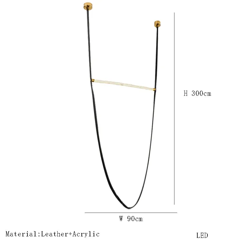 Glass Tube Italian Postmodern Design Leather Belt Long Chandelier