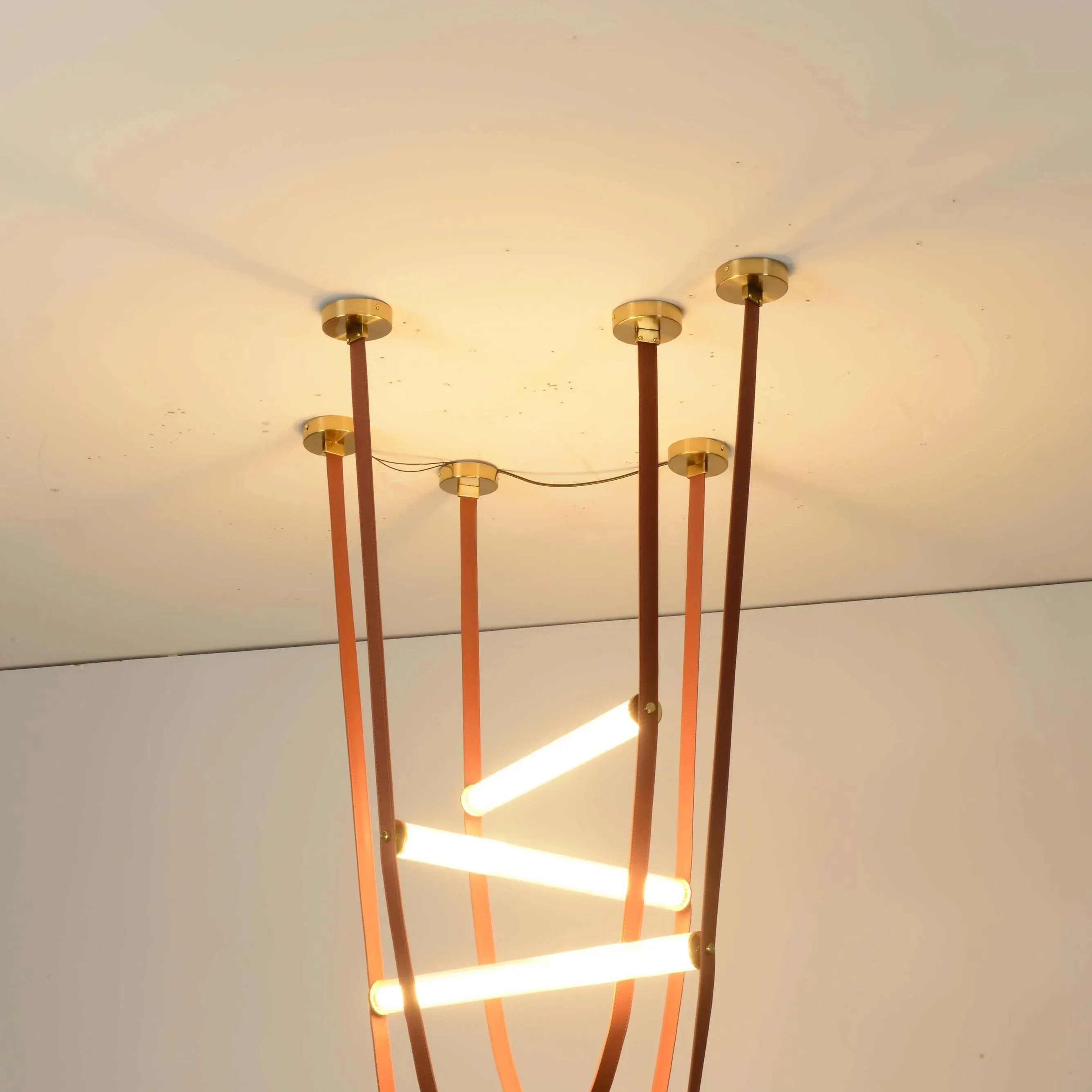 Glass Tube Italian Postmodern Design Leather Belt Long Chandelier