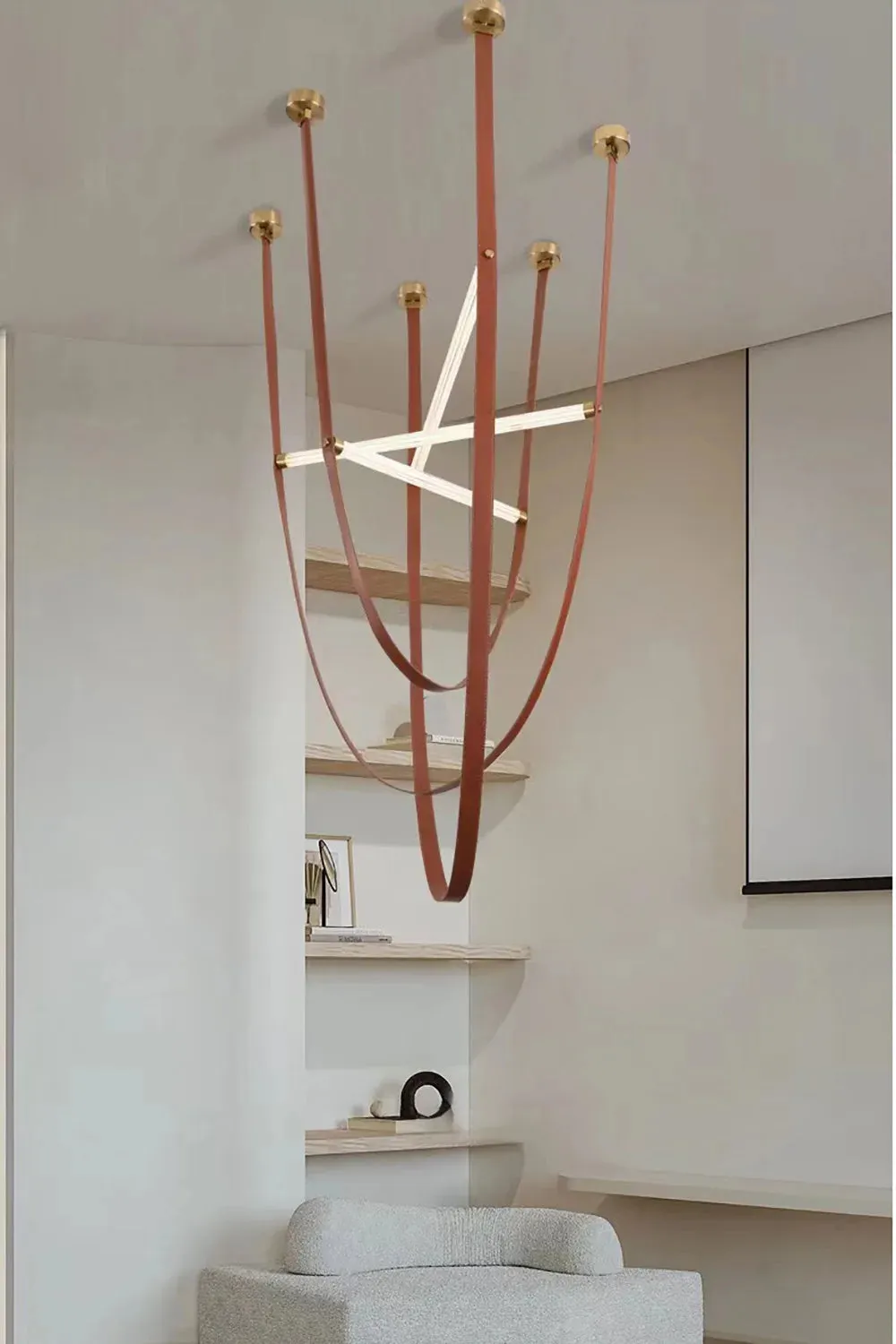 Glass Tube Italian Postmodern Design Leather Belt Long Chandelier