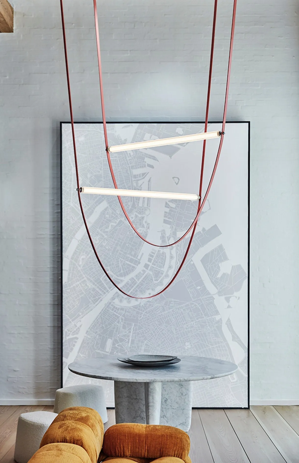 Glass Tube Italian Postmodern Design Leather Belt Long Chandelier