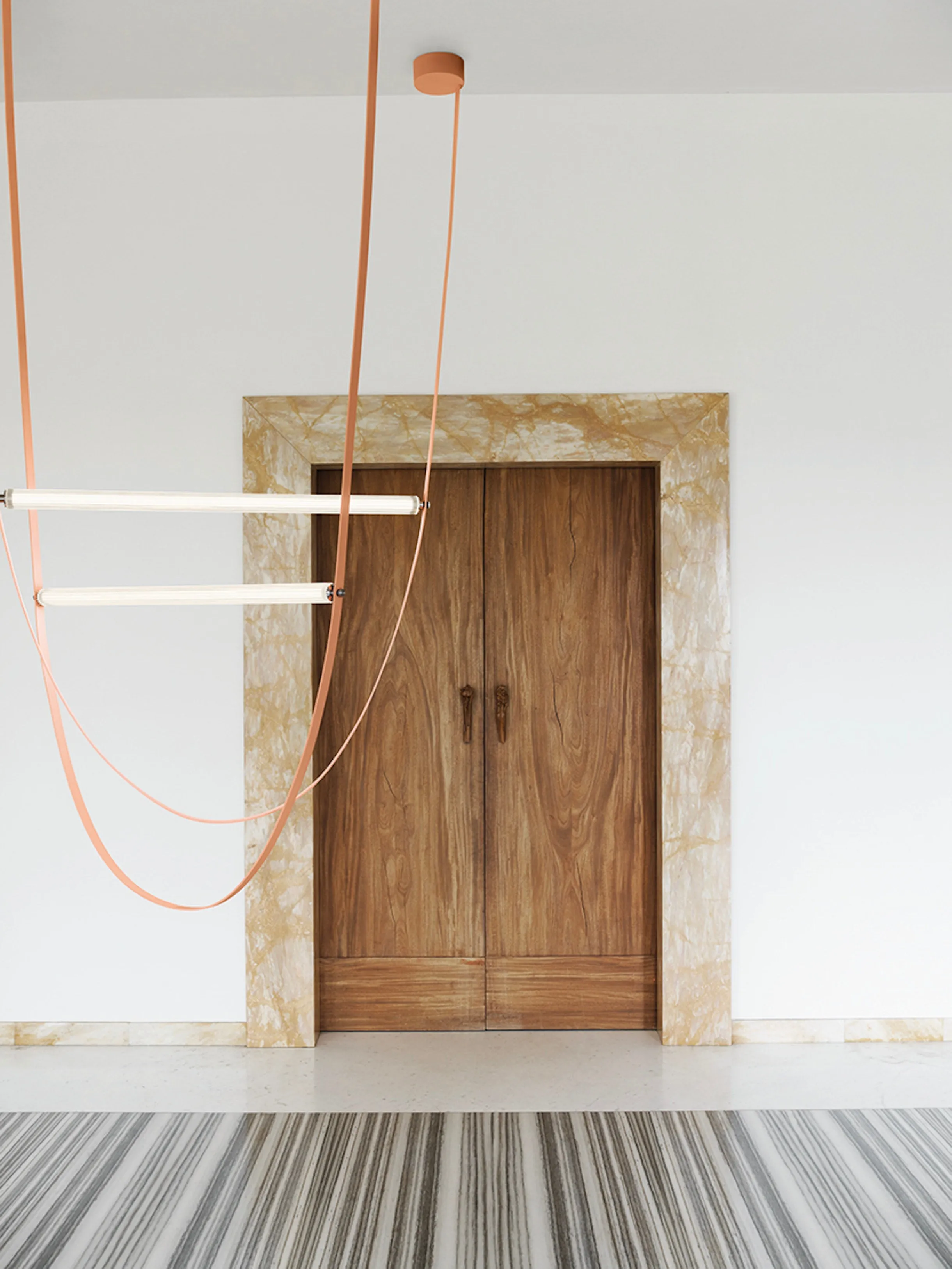 Glass Tube Italian Postmodern Design Leather Belt Long Chandelier