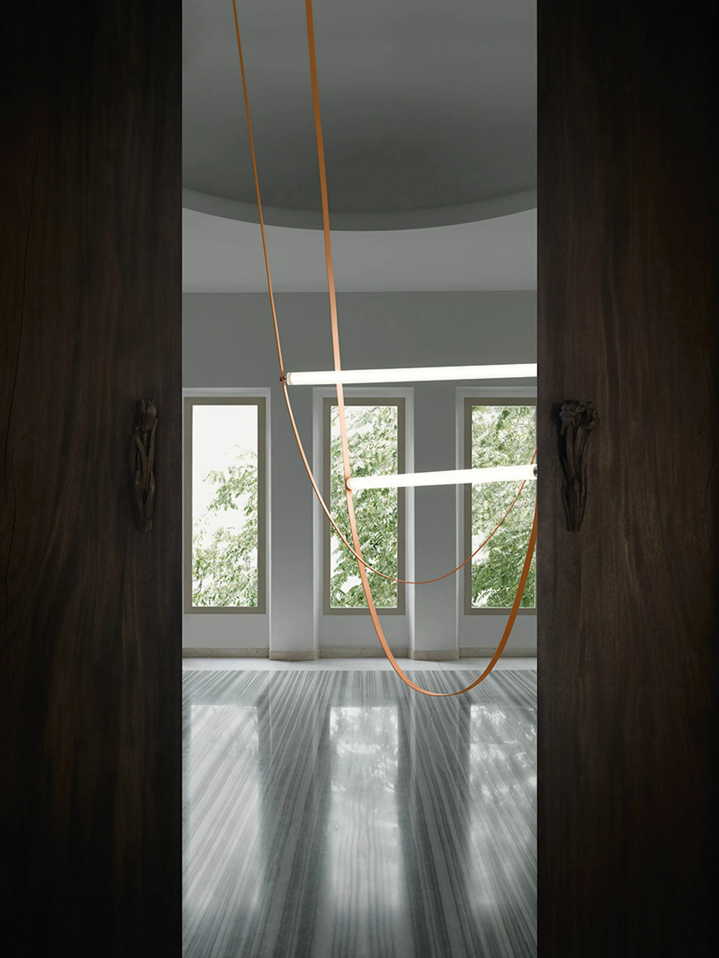 Glass Tube Italian Postmodern Design Leather Belt Long Chandelier