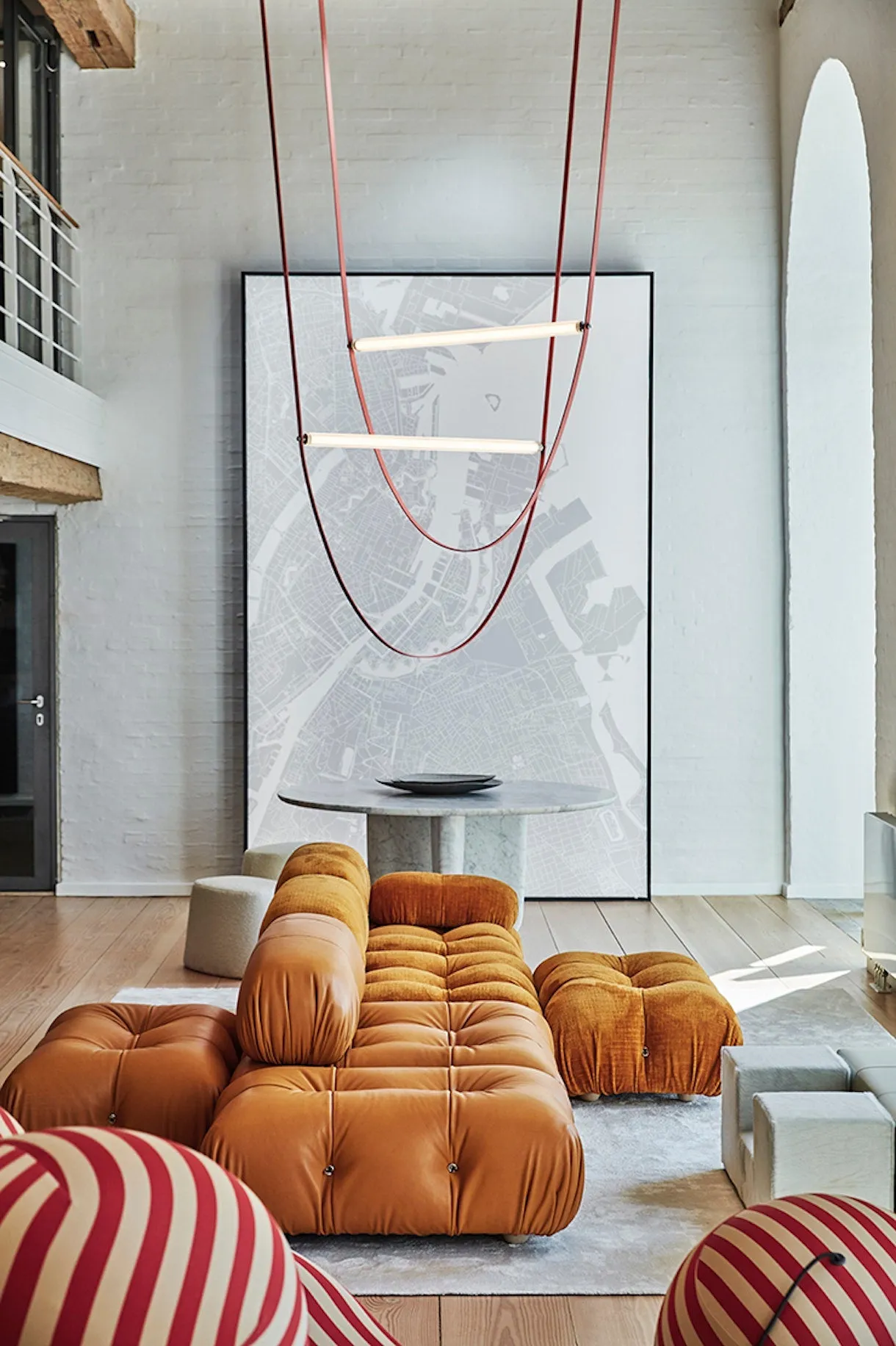 Glass Tube Italian Postmodern Design Leather Belt Long Chandelier