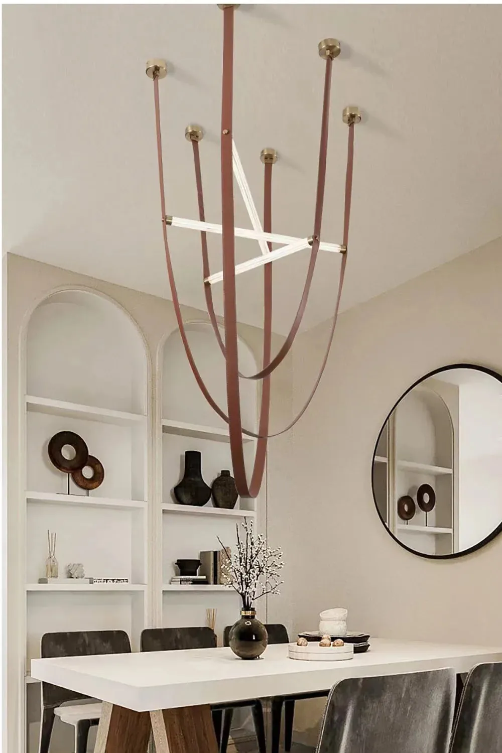 Glass Tube Italian Postmodern Design Leather Belt Long Chandelier