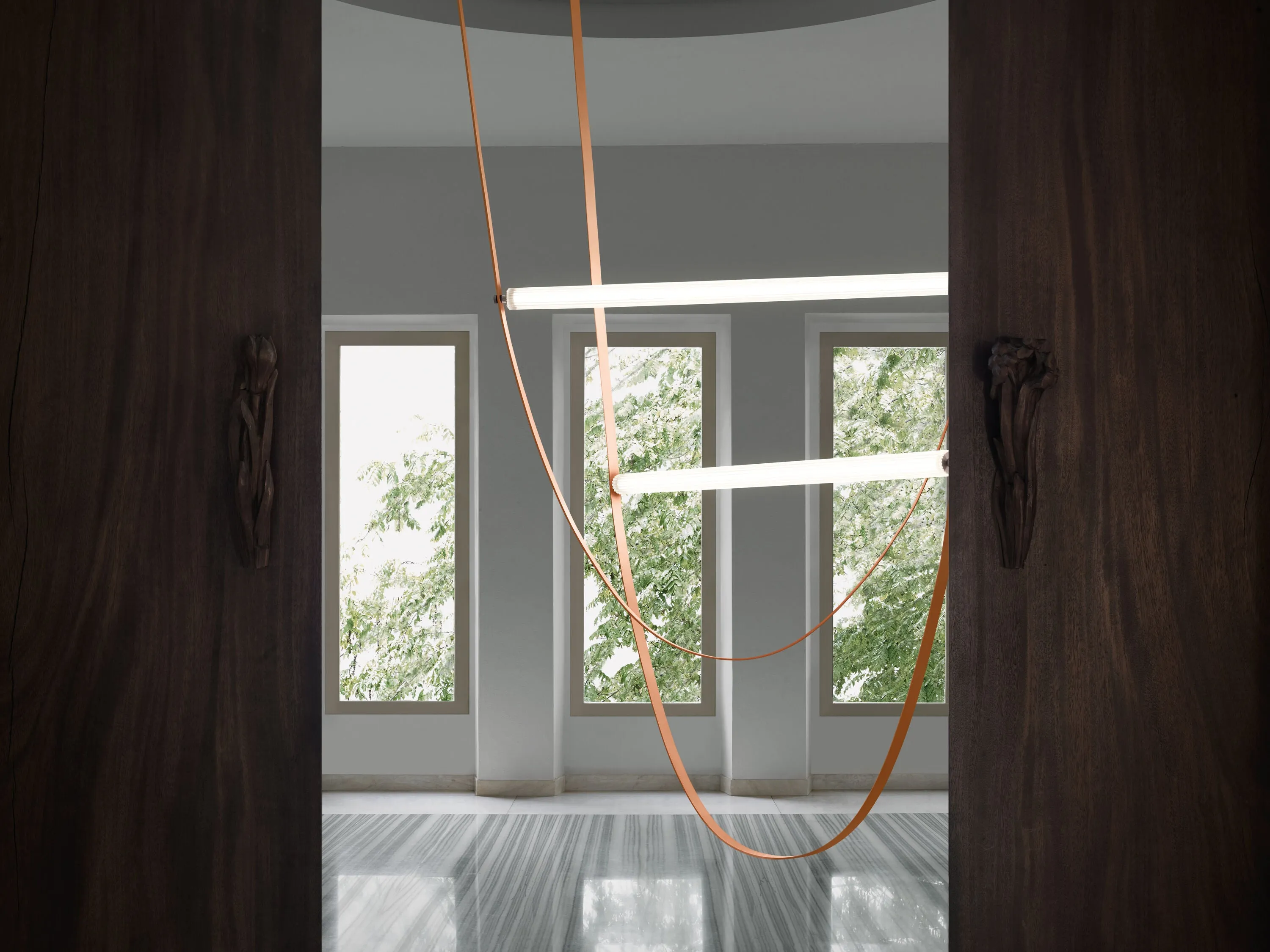 Glass Tube Italian Postmodern Design Leather Belt Long Chandelier