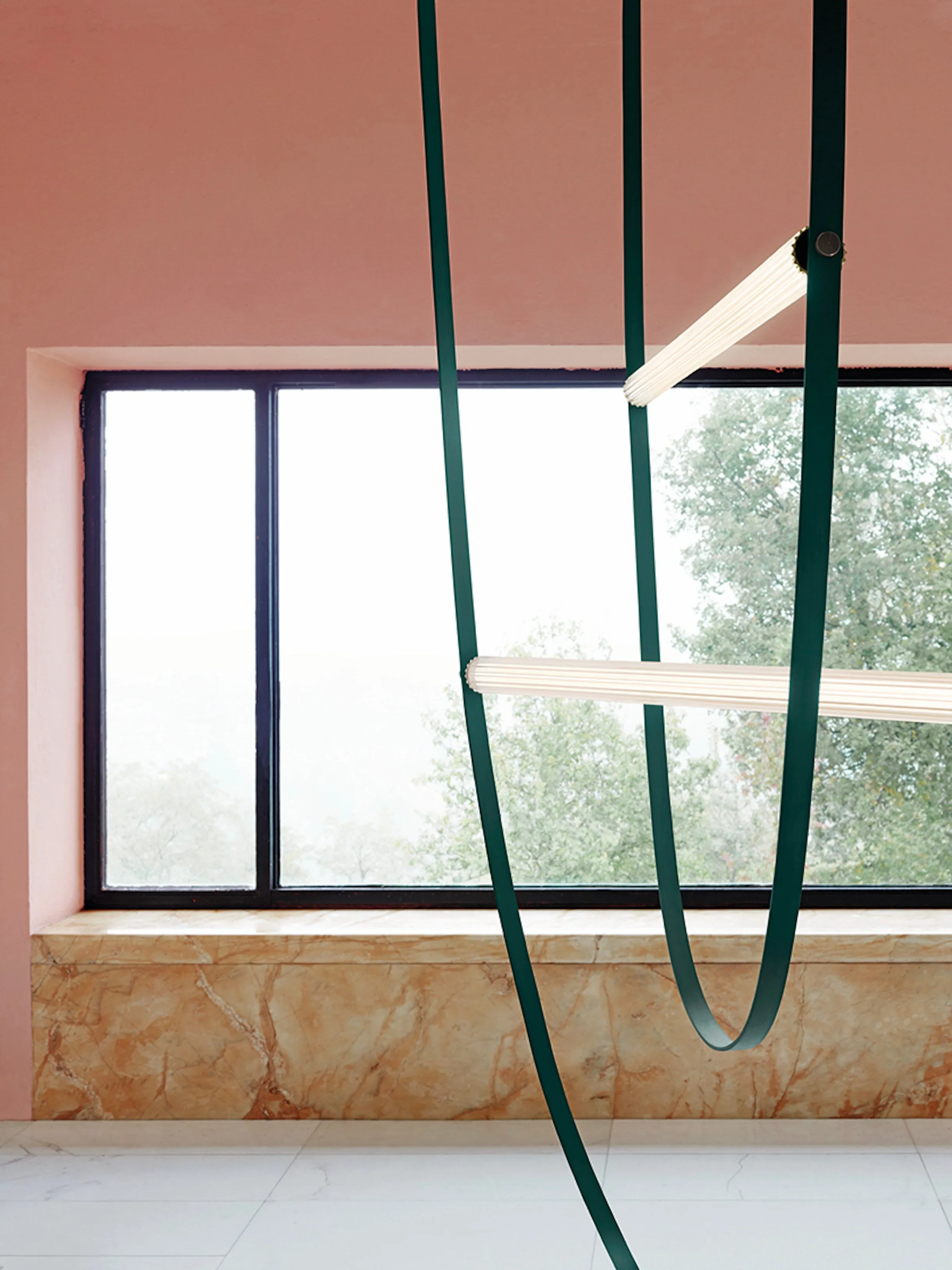 Glass Tube Italian Postmodern Design Leather Belt Long Chandelier