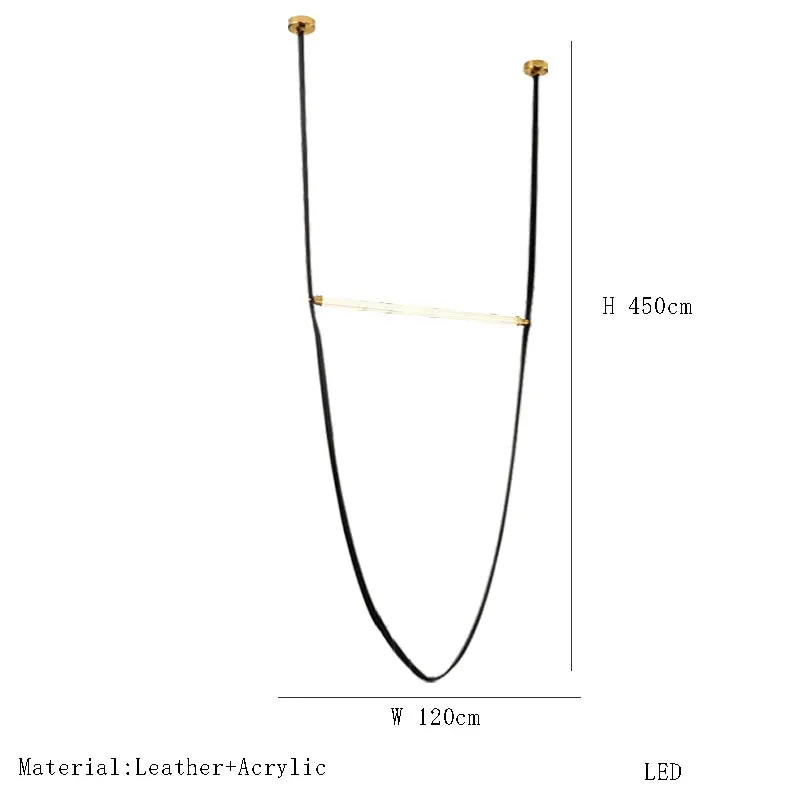 Glass Tube Italian Postmodern Design Leather Belt Long Chandelier