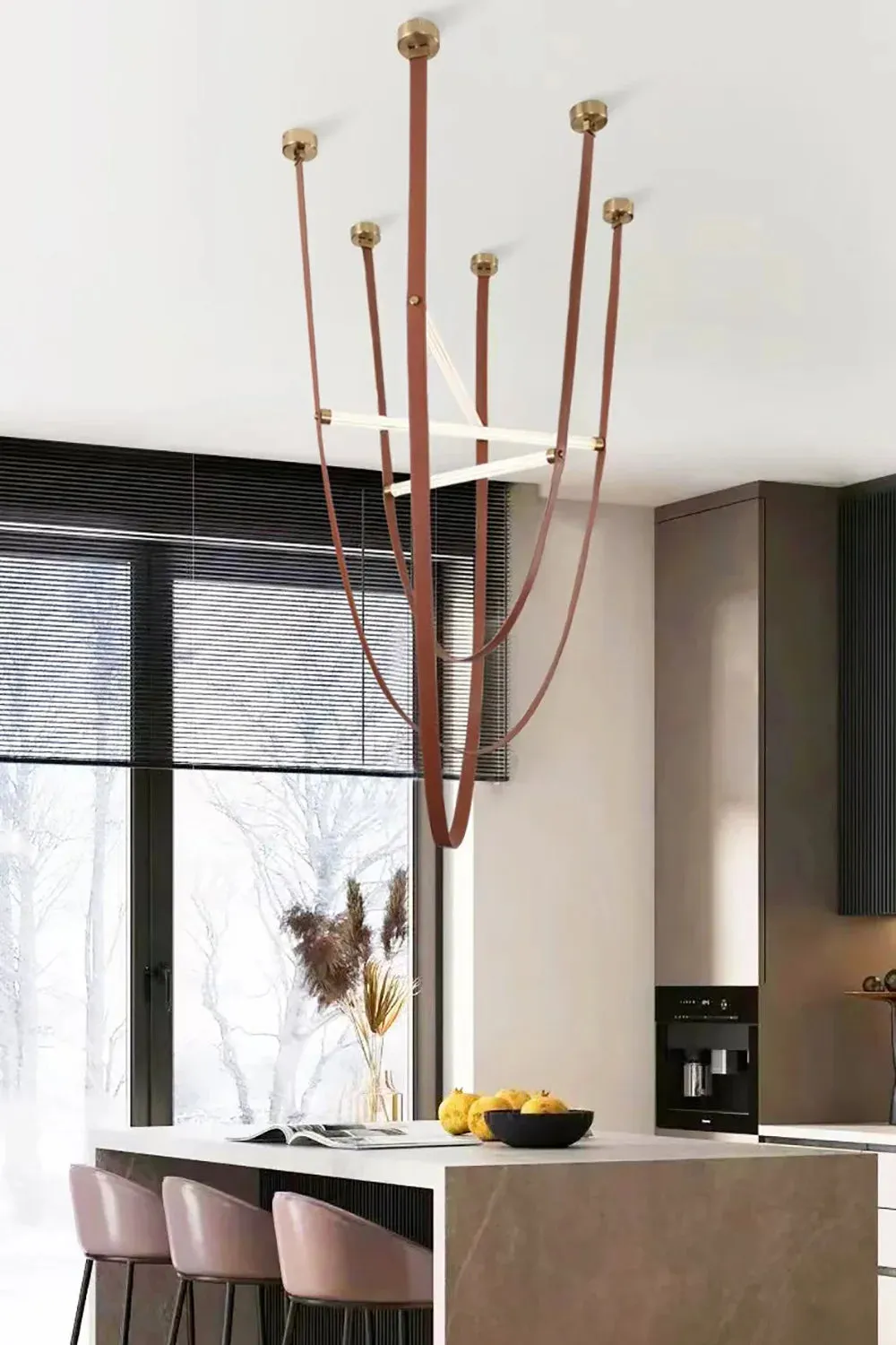Glass Tube Italian Postmodern Design Leather Belt Long Chandelier