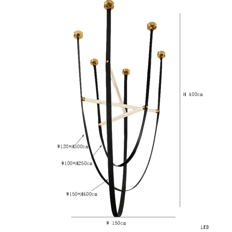 Glass Tube Italian Postmodern Design Leather Belt Long Chandelier
