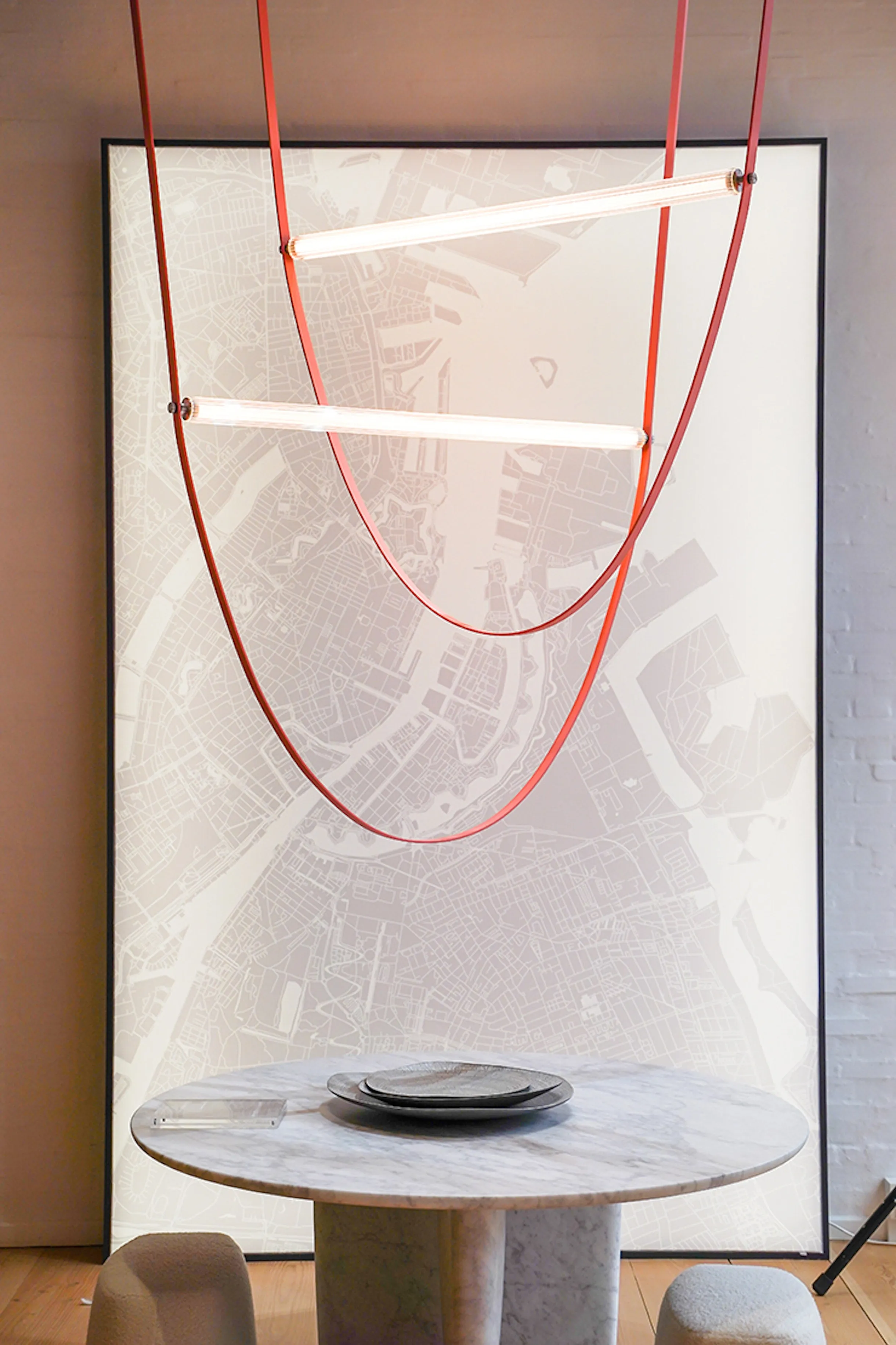 Glass Tube Italian Postmodern Design Leather Belt Long Chandelier