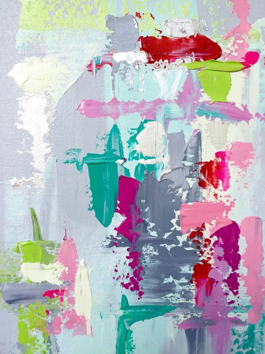 Gray, Lime, Aqua, Pink Abstract