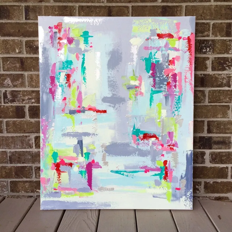 Gray, Lime, Aqua, Pink Abstract