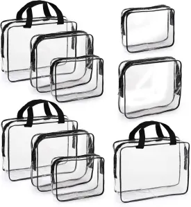 Hedume Set of 9 PVC Makeup Bags - Waterproof Clear Toiletry Luggage Set with Zipper Handle