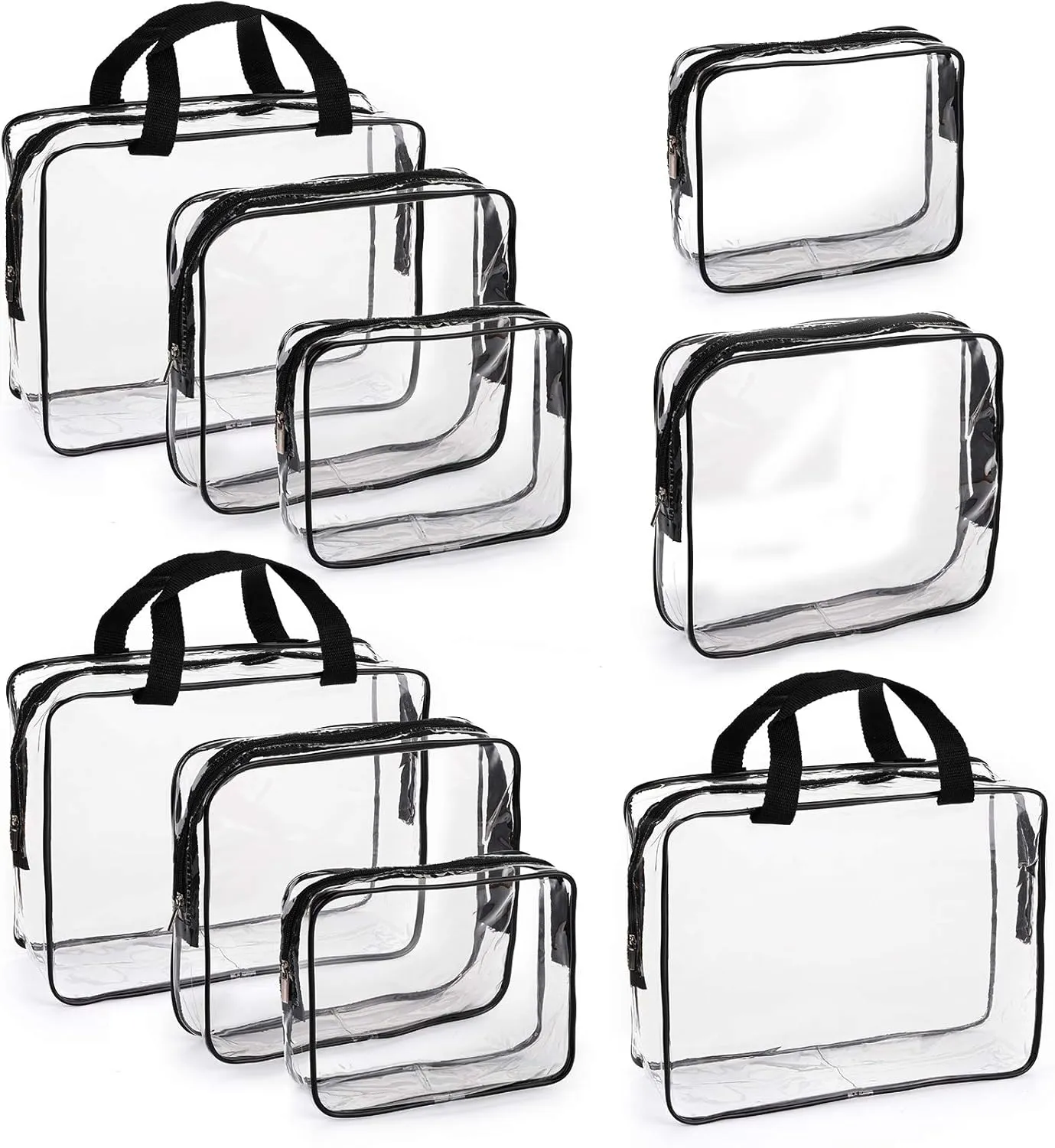 Hedume Set of 9 PVC Makeup Bags - Waterproof Clear Toiletry Luggage Set with Zipper Handle