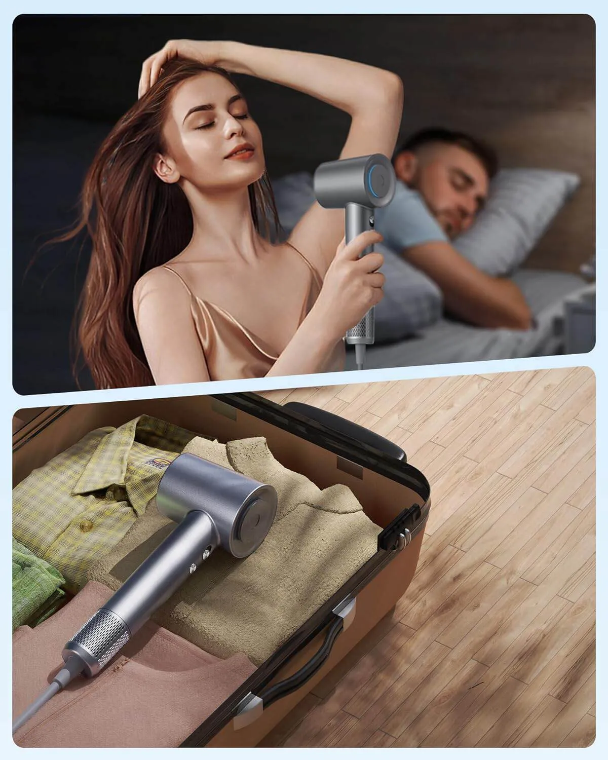 High-Speed Ionic Hair Dryer, 110,000 RPM Motor, 3 Heat Settings - Gray