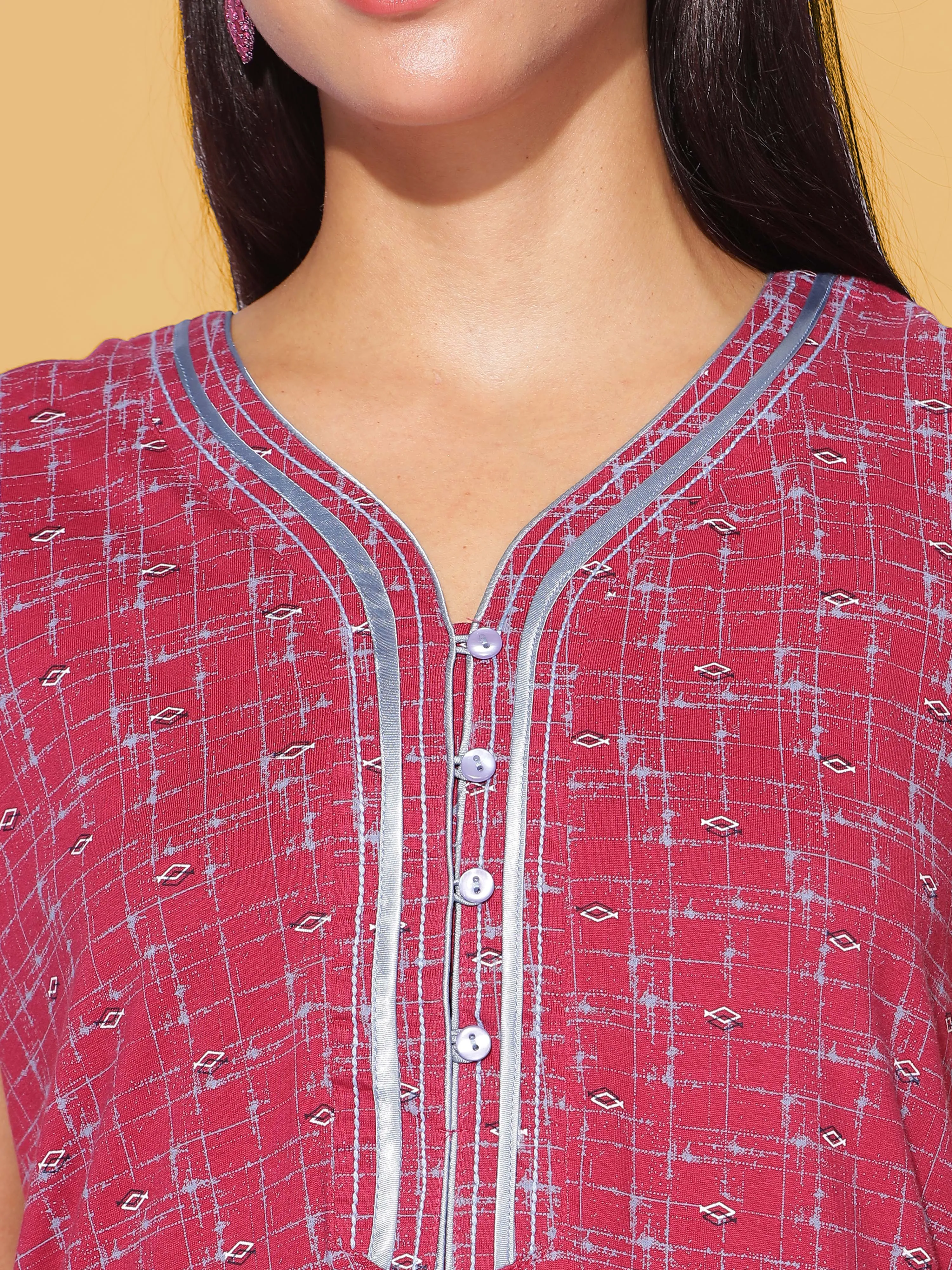 Hosiery Cotton Designer Red Maxi Nighty
